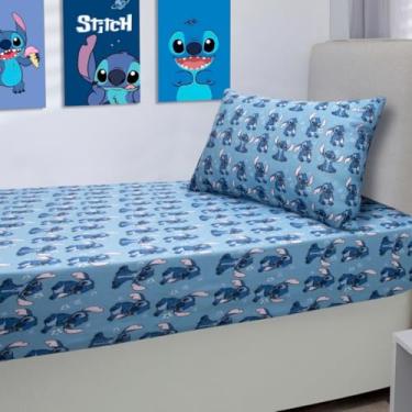 Imagem de Jogo de Lençol Portallar Disney Stitch 70% Algodão Solteiro Stitch Blue Jeans