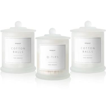 Imagem de Ronasip Frascos de boticário Farmhouse com tampas – Dispensadores de vidro Qtip de 473 ml e suportes de bola de algodão para potes de armazenamento de banheiro (branco roscado)