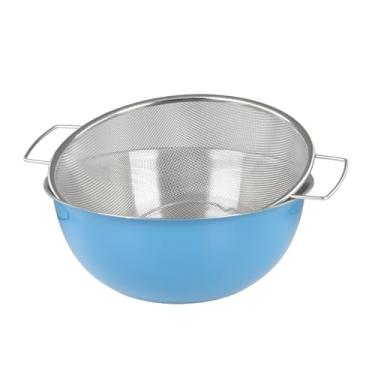 Imagem de Escorredor microporoso de aço inoxidável 304, grande capacidade de 3,5 litros com tigela de mistura para lavar legumes, frutas e arroz e para drenar macarrão cozido (2 peças) (azul)
