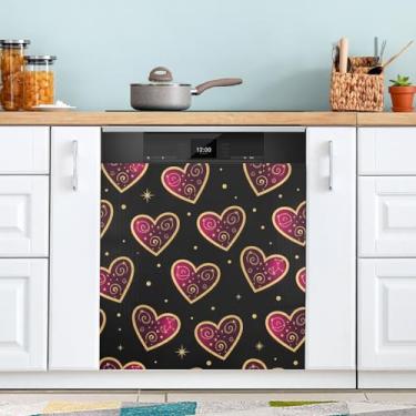 Imagem de ATTX Capa magnética para lava-louças corações metálicos de ouro dos namorados | Adesivo decorativo de eletrodomésticos de 58,4 cm x 66 cm para armários domésticos e eletrodomésticos #458
