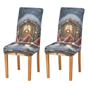 Imagem de SEHANY Conjunto de 2 capas de cadeira de gnomo de Papai Noel para sala de jantar, elástico, removível e lavável, para cozinha, hotel, festa, decoração de Natal