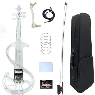 Imagem de Yinfente Violino elétrico 4/4 tamanho completo corpo acrílico transparente luz led três cores capa arco transparente violino descanso de ombro cordas extras para iniciantes