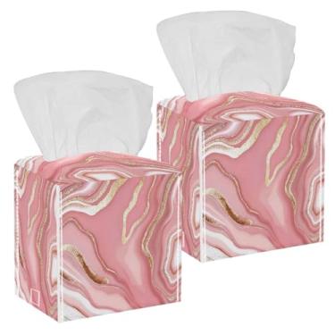 Imagem de Capa de caixa de lenços de papel quadrado de mármore ouro rosa suporte de papel facial organizador de papel decorativo para mesa de cabeceira mesa banheiro cozinha carro escritório decoração de casa