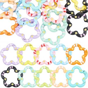 Imagem de SUNNYCLUE 1 caixa 26 peças anéis de gatilho de mola clipe de chaveiro de mola grande liga de metal flor redondo fechos de pressão ganchos fivelas prendedor gatilhos conectores para chaveiro bolsa