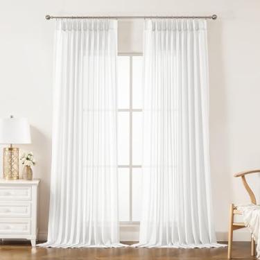 Imagem de WEST LAKE Painéis de cortina transparentes plissados brancos brilhantes de 280 cm de comprimento, cortinas plissadas macias para quarto, sala de estar, pátio, porta deslizante, janela moderna, 147 cm