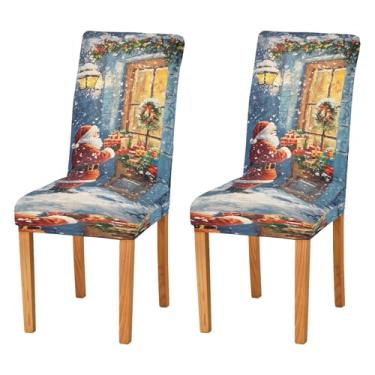 Imagem de SEHANY Conjunto de 2 capas de cadeira de gnomo de Papai Noel para sala de jantar, elástico, removível e lavável, para cozinha, hotel, festa, decoração de Natal