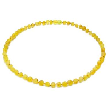 Imagem de Amber Guru Colar de âmbar báltico para mulheres e homens (autêntico, certificado) - 45 cm, limão (cru/não polido) - joia de âmbar unissex para adultos - colar de contas âmbar