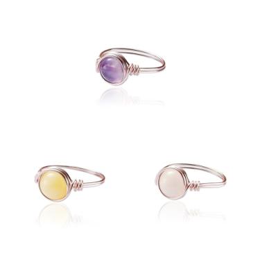 Imagem de Anéis de cristal natural e pedra - Tamanho 8 dos EUA - Quartzo rosa, ametista, turquesa e muito mais. Latão banhado com ouro amarelo 18k, prata esterlina, ouro rosa., Aço inoxidável cirúrgico com