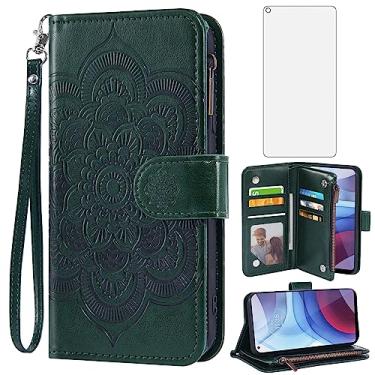 Imagem de Asuwish Capa de telefone para Moto G Power 2021 capa carteira com protetor de tela de vidro temperado e porta-cartão de crédito flip de couro floral celular Motorola GPower 21 5G versão XT2117-4