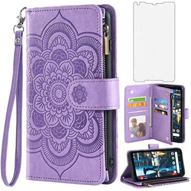 Imagem de Asuwish Capa carteira compatível com Google Pixel 2XL e protetor de tela de vidro temperado flor couro flip suporte para cartão de crédito capa para celular Pixle 2 XL Pixel2XL Pixel2 LX feminino roxo