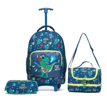 Imagem de Kit Mochila De Rodinha Infantil Dinossauro Lancheira Térmica Estojo Escolar Spector 19 Litros-Masculino