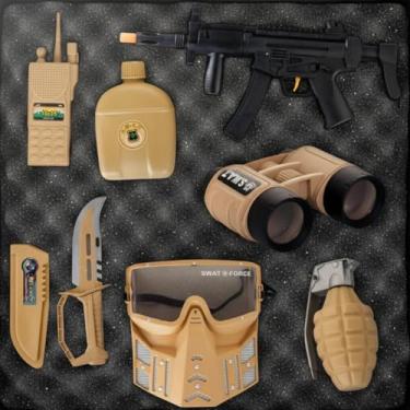 Imagem de Kit Policial Infantil Completo com Rifle, Máscara e Acessórios – Conjunto de Aventura com Binóculo, Rádio e Facão de Plástico – Brinquedo Seguro com Registro INMETRO