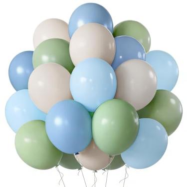 Imagem de Balões verdes e azuis, pacote com 60 balões de látex creme verde-oliva, azul empoeirado, bege, balões de chá de bebê para crianças, tema de coelho, chá de bebê, aniversário, casamento, boho, decoração