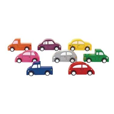 Imagem de Excellerations, Pacote com 8 carros e caminhões de madeira, 4 x 2,5 x 5,3 cm - Brinquedos educativos pré-escolares - Suporta habilidades STEM precoces - Idades a partir de 3 anos