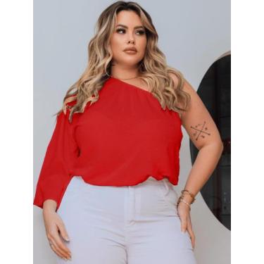 Imagem de Blusa Bata Feminina Plus Size Cropped Soltinha Ajustável Manga Nula - 