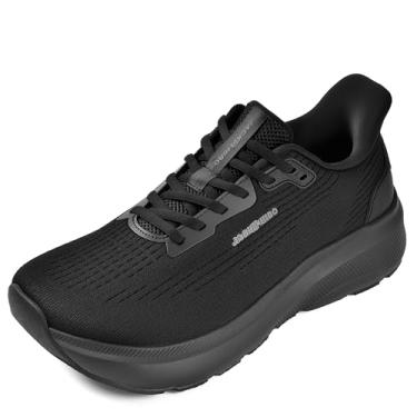 Imagem de JACKSHIBO Sapatos femininos com biqueira larga sem cadarço, suporte de arco para corrida, caminhada, tênis ortopédico, fascite plantar, almofada grossa, sola com zero queda, largura da sola, mãos