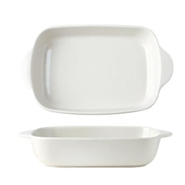 Imagem de Caçarola Assadeira retangular de cerâmica com cabo duplo para uso doméstico, forno, micro-ondas, bife, arroz, cozinha (branco, grande)