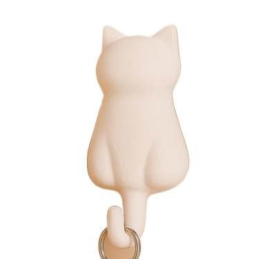 Imagem de Ganchos de Parede em Formato de Gato,Porta Chaves Fofo em PLA(3,Branco + Branco)