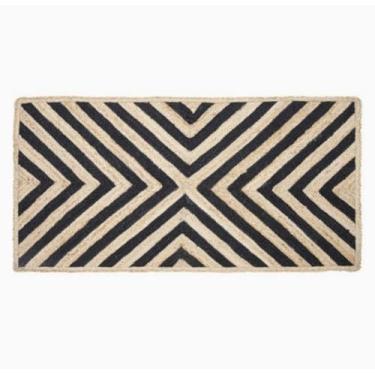 Imagem de Tapete Passadeira em Fibra Natural de Juta com Padrão Geométrico, Bege e Preto, 120x66cm