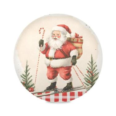Imagem de STAYTOP Jogo americano redondo de Papai Noel fofo para esquiar 6 peças, tapetes de mesa antiderrapantes fáceis de limpar para casa, cozinha, churrasco, festa, decoração de mesa