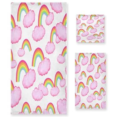 Imagem de xigua Conjunto de toalhas de banheiro coloridas arco-íris absorvente macio 3 peças toalha de banho toalha de mão toalhas decorativas para banheiro, academia, hotel, praia, piscina