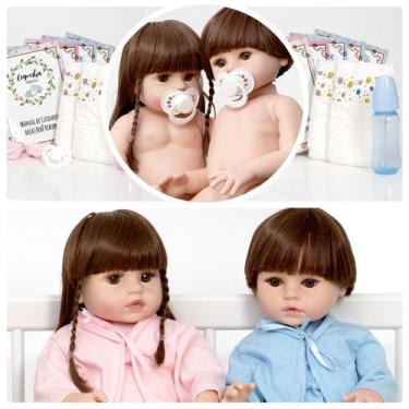 Imagem de Bebês Reborn Gêmeos Realista Com Diversos Itens Lançamento - Cegonha R