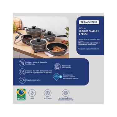 Imagem de Jogo de Panelas Tramontina Sicilia 5 Peças Revestimento Antiaderente Starflon Excellent Avelã