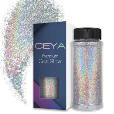 Imagem de Ceya 100 g glitter ultrafino em pó com glitter à laser prata com glitter holográfico 0,2 mm para geleca resina epóxi artesanal, joias, arte de unhas, festival, maquiagem, scrapbook, pintura de cartões de casamento