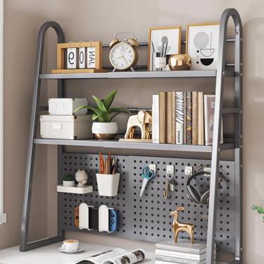 Imagem de Estante de mesa ajustável, estante de mesa de metal retrátil com placa perfurada, suporte organizador de bancada para dormitório, escritório, economia de espaço
