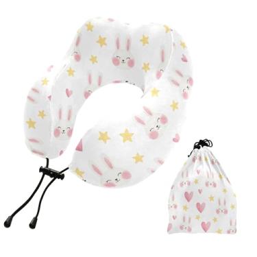 Imagem de Burbuja Almofada de pescoço de cabeça de coelho para viagem, almofada de viagem de espuma viscoelástica para suporte de cabeça de carro de avião dormindo, lavável na máquina e portátil