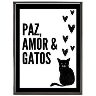Imagem de Quadro Decorativo Paz Amor E Gatos 45X34Cm - Madeira Preta