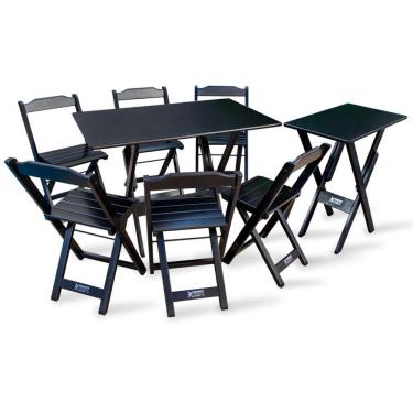 Imagem de Conjunto De Mesa Dobrável 1,10x70 Com 6 Cadeiras Com Mesa Aparador Preto Cor: Preto