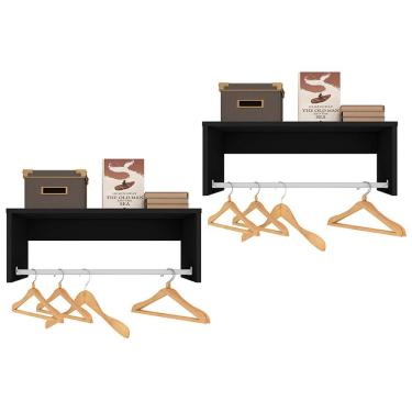 Imagem de Kit 2 Nichos Suspenso Dakar Com Cabideiro Preto - D´rossi