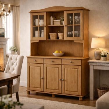 Imagem de Cristaleira Rústica Madeira Maciça Sala Jantar Armário Chão