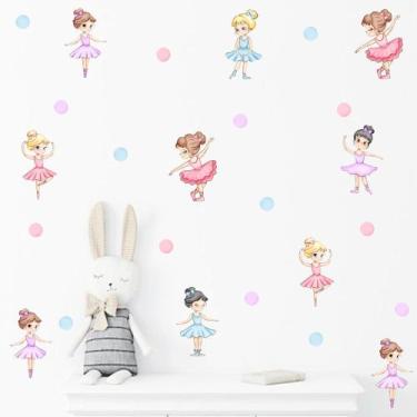 Imagem de adesivo de parede bailarinas aquarela bolinhas decoração quarto de men