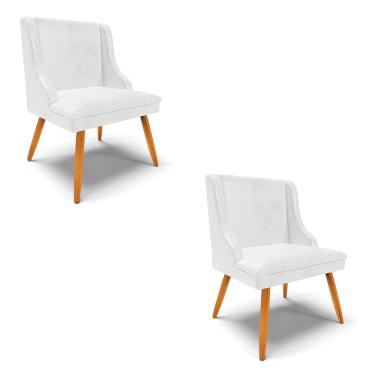 Imagem de Kit 02 Cadeiras de Jantar Liz Corano Branco Pés Palito Castanho - D'Rossi