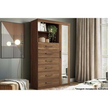 Imagem de Cômoda de Quarto Marabá 1.6 c/ 1 Porta 2 Nichos e 6 Gavetas c/ Espelho Jatoba - Santos Andirá