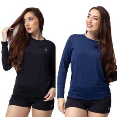 Imagem de Kit 2 Blusas Termicas Feminina Uv50+ Segunda Pele Proteção Solar-Feminino