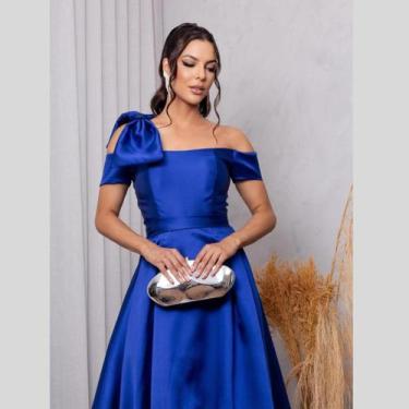 Imagem de Vestido longo de festa alfaiataria com laço no ombro - Bia Modas, Terr