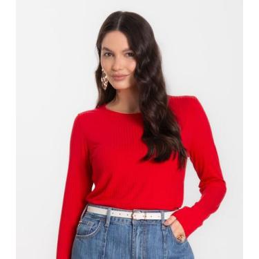 Imagem de Blusa Feminina Canelada Com Manga Longa Rovitex Vermelho, M, Vermelho