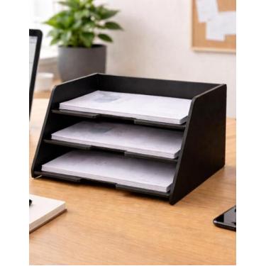 Imagem de Organizador de Documentos A4 MDF 3 Divisórias Porta Papéis para Escrit