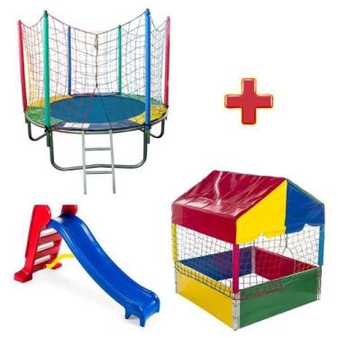 Imagem de Cama Elástica 1,83m + Piscina De Bolinha 1,00m + Escorregador Médio Pl