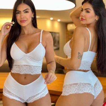 Imagem de Conjunto Canelado Sem Bojo Shortinho Curto Renda Sensual - Like4you, G
