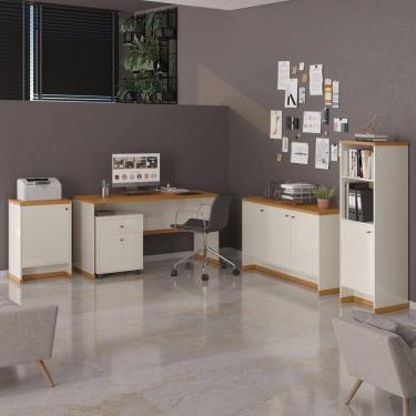 Imagem de Conjunto Escritório Office Escrivaninha Balcão 1 Porta Gaveteiro Estante e Buffet  Austria - Via Nossa