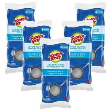 Imagem de Kit 5 Pacote Esponja SCOTCH-BRITE Cozinha Nao Risca Azul - 3M