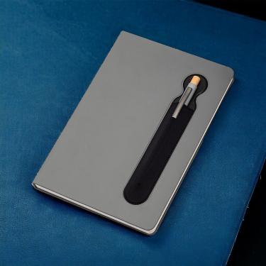 Imagem de Caderno Capa Dura Com Suporte De Caneta 80 Folhas Cinza