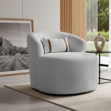 Imagem de Puff Poltrona Decorativa Orgânica Roma Sala Bouclé Com Almofada