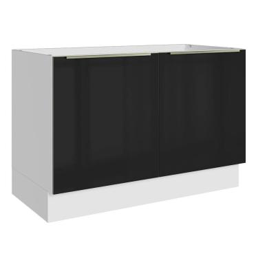 Imagem de Balcão Gabinete de Pia 120 cm 2 Portas (Sem Tampo) Branco/Preto Lux Madesa