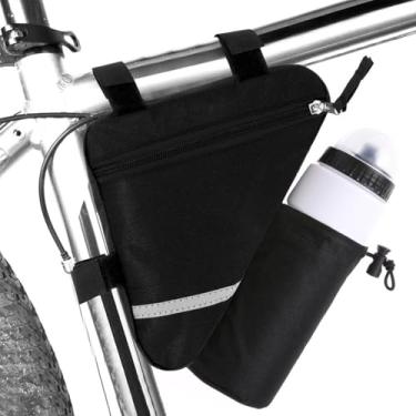Imagem de MOOCY Bolsa de quadro de bicicleta, bolsa de armazenamento de bicicleta com bolsa de garrafa de água bolsa de quadro de bicicleta para bicicleta MTB acessórios de bicicleta de ciclismo de estrada (preto)