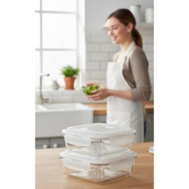 Imagem de 2 Potes Vidro Hermético 640ml, Marmita C/ 4 Travas - Congratulations S